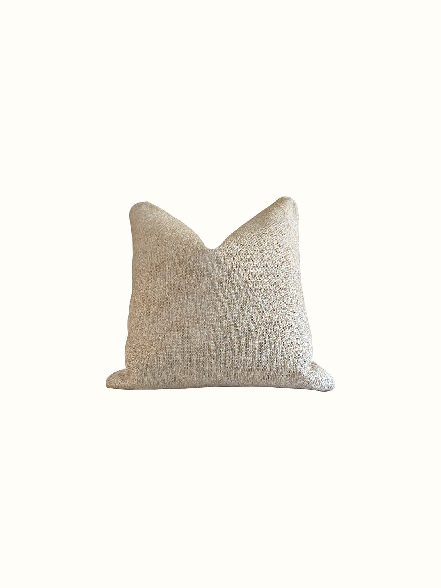 Boucle square pillow in subtle yellow and thick fabric at Cielle Home