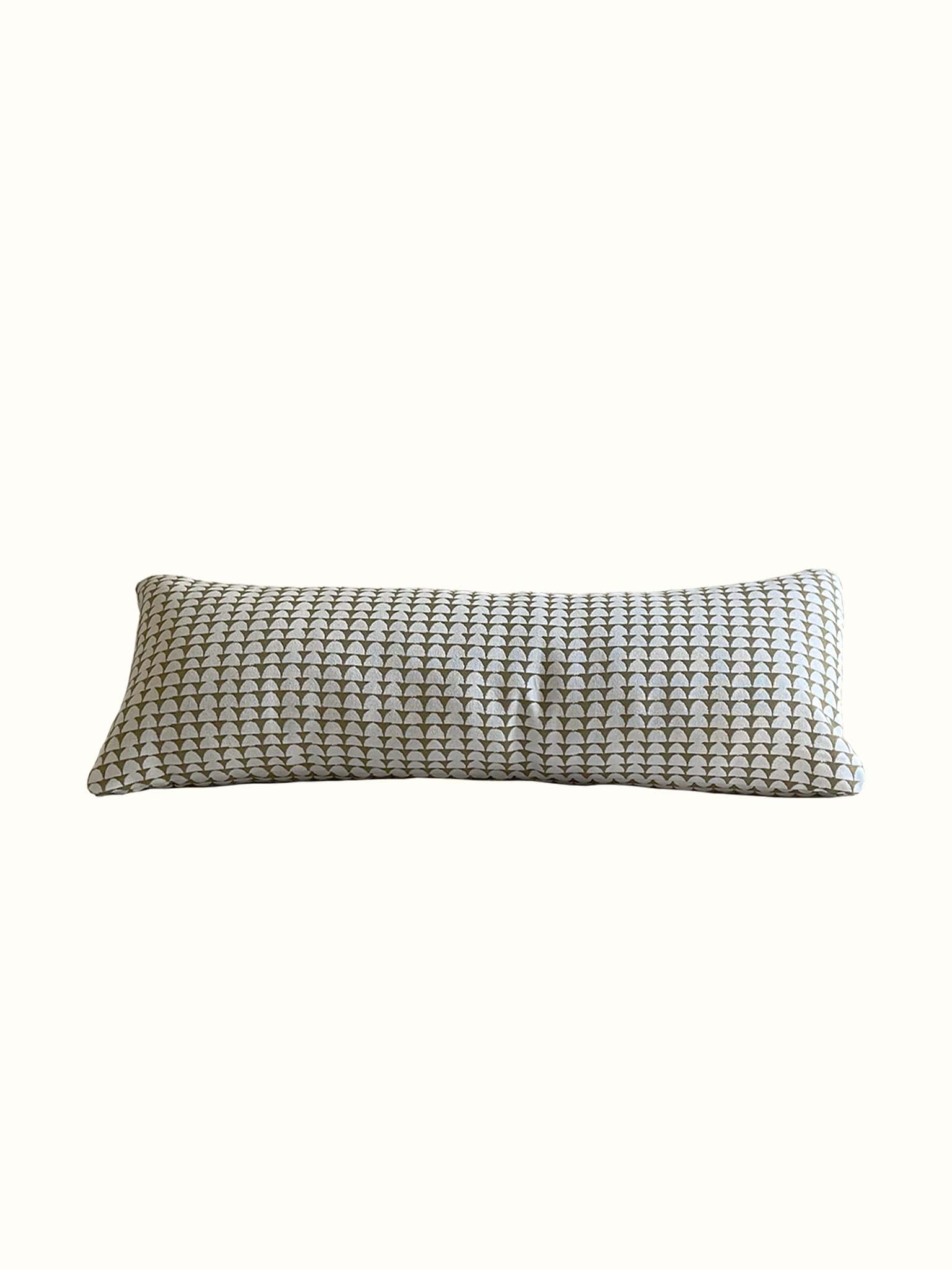 Semi-circle geometric patterned lumbar pillow in olive yellowish green at Cielle Home