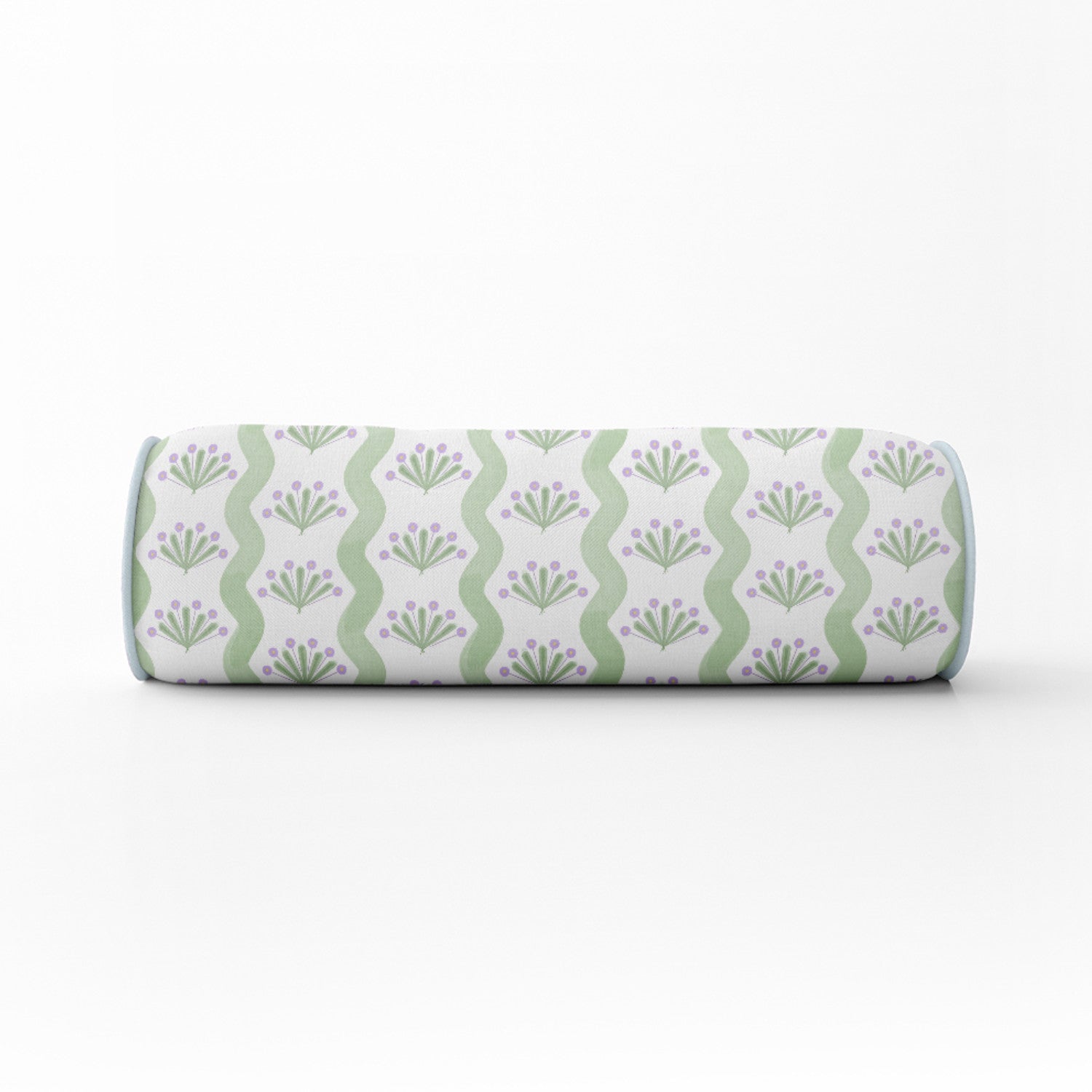 Waved-stripe-green-flower-bolster-blue-piping.jpg