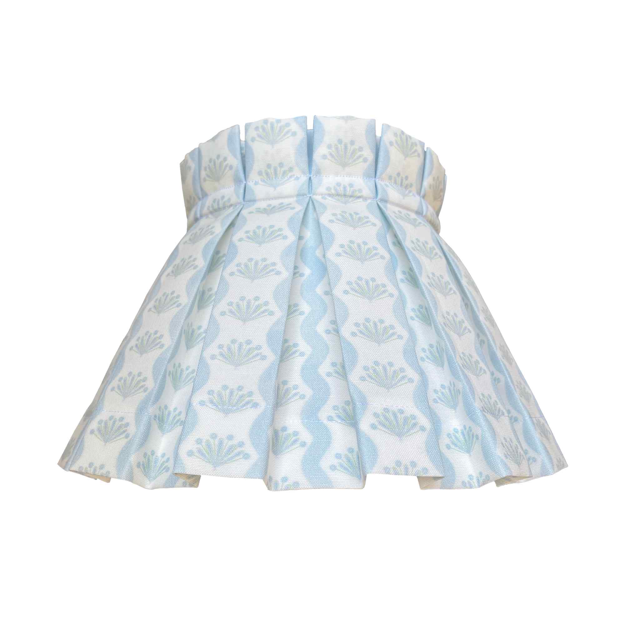 baby blue box pleat lampshade in floral motif and waved stripes is perfect for coastal vibe or a kids room