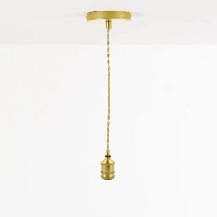 Hardwired ceiling pendant light kit shade ready gold braided cord