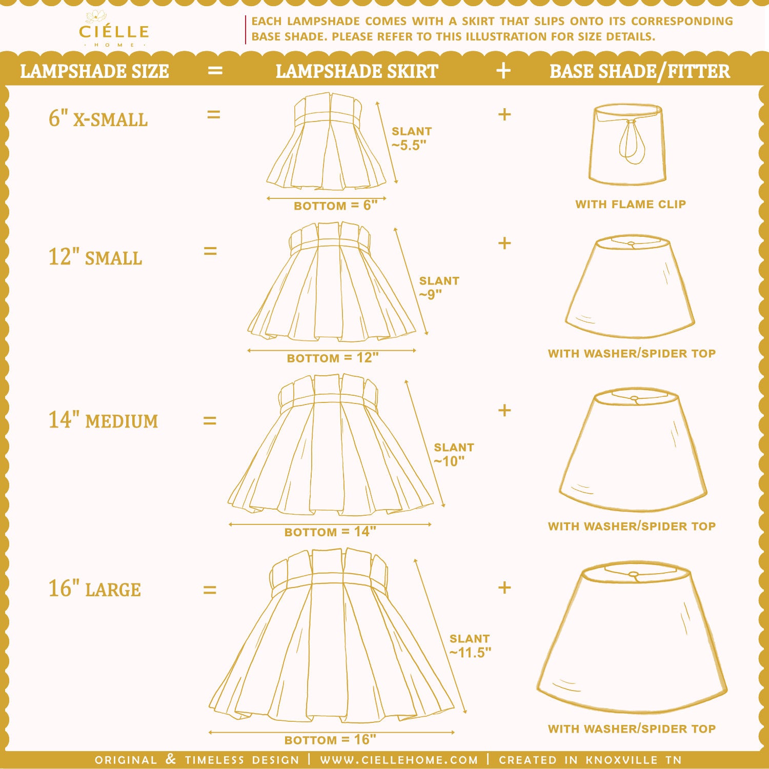 Cielle Home Lampshade Size Guide