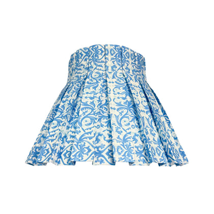Meditteranean blue floral motif pleated lampshade skirt