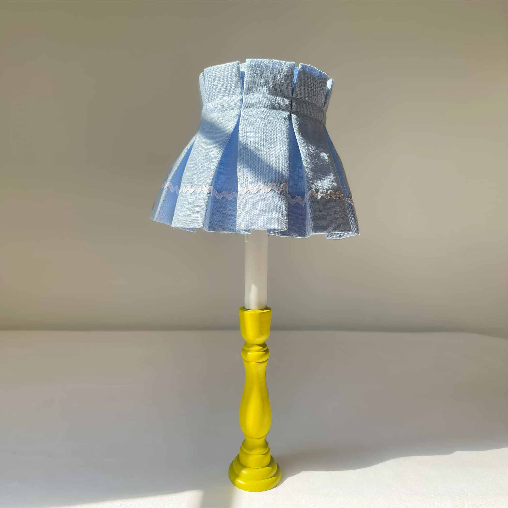 Squiggle Box Pleat Lampshade Skirt White Blue | Ciélle Home