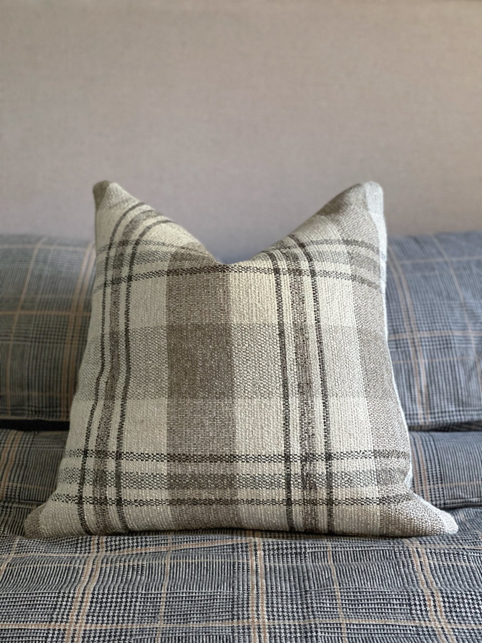 Grey plaid shop throw pillow